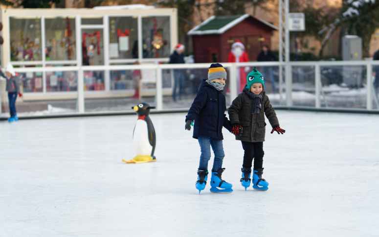 two children inside of ice skating field